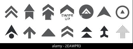 Swipe up, set of buttons for social media. Black arrows, buttons and web icons for advertising and marketing Stock Vector