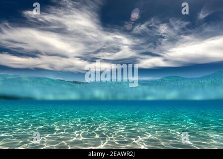 underwater photographs in crystal clear water of the mediterranean sea for background Stock Photo
