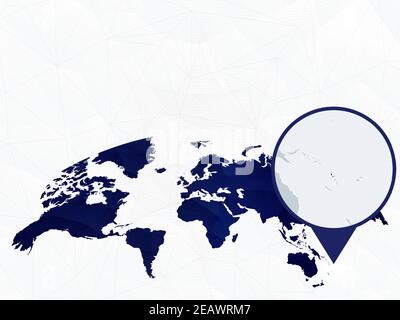 Vanuatu detailed map highlighted on blue rounded World Map. Map of Vanuatu in circle. Stock Vector