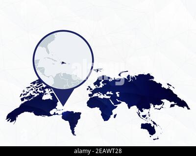 Dominican Republic detailed map highlighted on blue rounded World Map. Map of Dominican Republic in circle. Stock Vector
