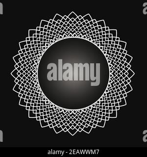 White frame with lace ornament in circle on black background. Art deco. Luxury round mandala, hand draw design. Ethnic motif. Abstract vector Stock Vector