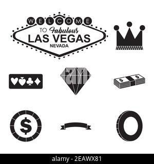 icon set of casino and las vegas over white background, silhouette style, vector illustration Stock Vector