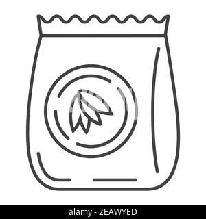 Oatmeal flour bag icon vector. Package of oat in outline style. Oatmeal cereal, chips and fast breakfast are shown. Stock Vector