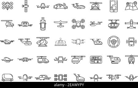 Unmanned taxi drive icons set, outline style Stock Vector