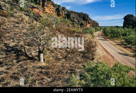Aerial view of Gibb River Road is a road in the Kimberley region of Western Australia Stock Photo