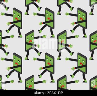 Zombie smartphone pattern seamless. Monster phone background. Gadget Green walking dead ornament Stock Vector