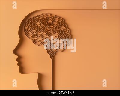 Brain shaped maze. Concept image of study and brain behavior. Stock Photo