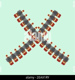 Bandolier from beer bottles. Ammunition for beer lovers Stock Vector