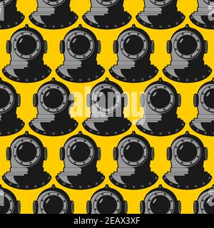 Underwater helmet pattern seamless. Old diving helmet background. vector ornament Stock Vector