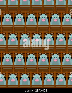 Cows in barn pattern seamless. Cattle on farm background. vector texture Stock Vector