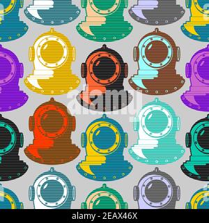 Underwater helmet pattern seamless. Old diving helmet background. vector ornament Stock Vector