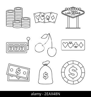 casino and gambling icon set over white background, line style, vector illustration Stock Vector