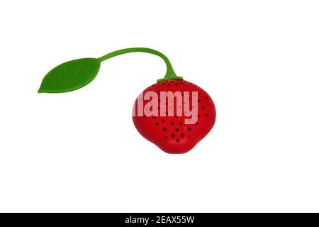 Silicone tea infuser in the form of strawberries isolate on a white background, top view. Stock Photo