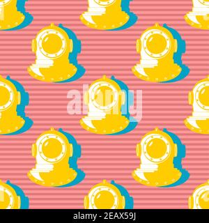 Underwater helmet pattern seamless. Old diving helmet background. vector ornament Stock Vector