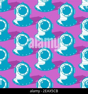 Underwater helmet pattern seamless. Old diving helmet background. vector ornament Stock Vector