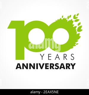 100 th anniversary numbers. 100 years old logotype. Age congrats sign, congratulation concept with leaves. Isolated abstract graphic design template. Stock Vector