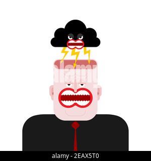 Thunder inside head. lightning in head. Bad mood Stock Vector