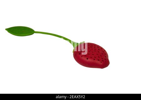 Silicone tea infuser in the form of strawberries isolate on a white background, top view. Stock Photo