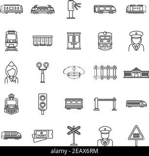 Electric train driver subway icons set. Outline set of electric train ...
