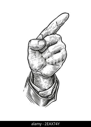 Hand with pointing finger. Sketch vintage vector illustration Stock Vector