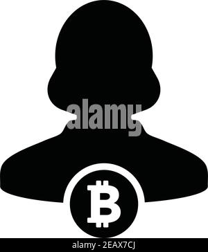 Avatar icon vector bitcoin blockchain cryptocurrency with male user person profile for digital wallet in a glyph pictogram illustration Stock Vector