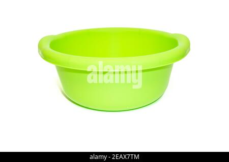 Green plastic bowl isolated on white background Stock Photo