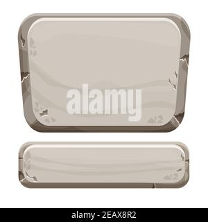 Set cartoon stone tablet, panel with cracked texture in cartoon style isolated on white background stock vector illustration. Element, square, rectang Stock Vector