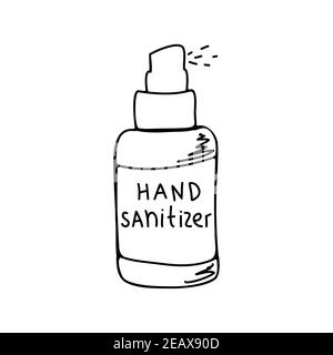 Simple hand drawn sanitizer bottle illustration. Isolated on a white background. Stock Vector