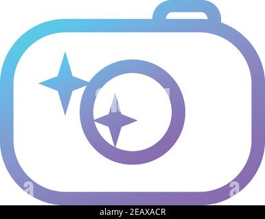 Camera vector illustration graphic outline icon. Photographer simple symbol in colorful blue and purple gradient. Isolated. Stock Vector