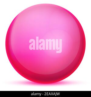 Glass pink ball or precious pearl. Glossy realistic ball, 3D abstract vector illustration highlighted on a white background. Big metal bubble with Stock Vector