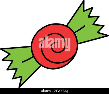Christmas candy vector illustration icon. Festive, seasonal, holiday sweet spiral candy wrapped in paper, isolated. Stock Vector