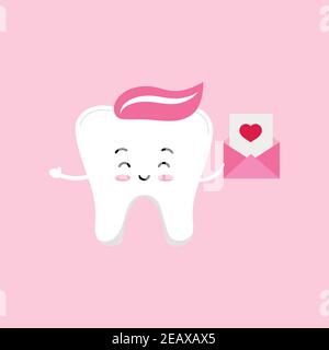 Valentines day tooth with love letter dental icon isolated on background. Stock Vector