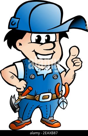 Vector Cartoon illustration of an happy Handyman giving Thumbs Up Stock Vector