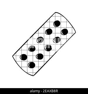 Simple hand drawn blister of pills. Isolated on a white background. Vector stock illustrarion. Stock Vector