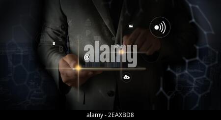 technology about internet of thing concept man use smartphone with IOT, internet of things internet in work Smart city and IoT Stock Photo