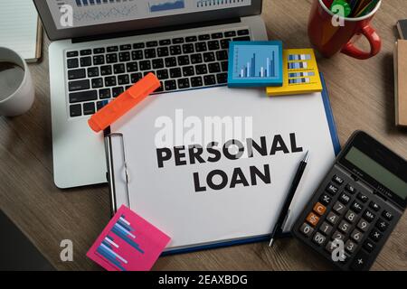 PERSONAL LOAN man hand Tablet Technology  Internet and network to Personal loan Stock Photo