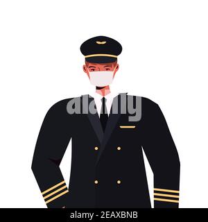 pilot in uniform wearing mask to prevent coronavirus pandemic self isolation labor day celebration concept portrait vector illustration Stock Vector