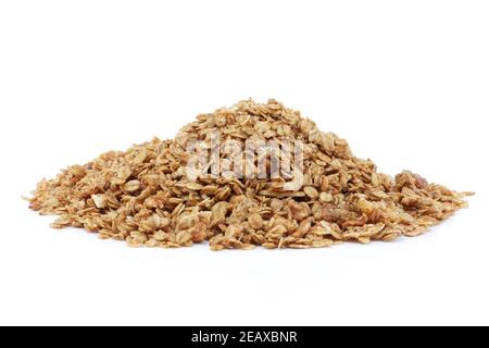 Heap of granola on a white background Stock Photo