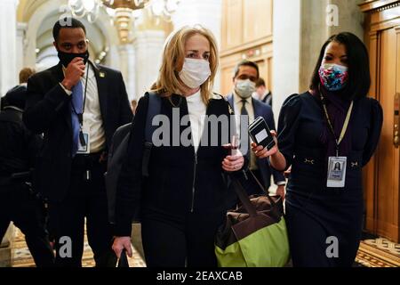 House Impeachment Manager Rep. Madeleine Dean (D-PA) departs after the day's proceedings concluded in the impeachment trial of former U.S. President Donald Trump, on charges of inciting the deadly attack on the U.S. Capitol, on Capitol Hill in Washington, U.S., February 10, 2021. Credit: Joshua Roberts - Pool via CNP | usage worldwide Stock Photo