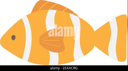 Clownfish cute vector illustration. Hand drawn ocean, marine, sea orange and white striped fish animal. Isolated. Stock Vector