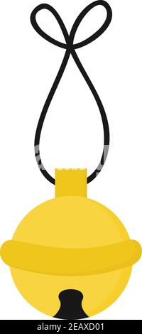 Isolated golden jingle bell with string in cartoon style over white ...