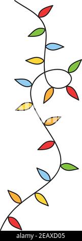 Christmas lights on string vector outlined illustration. Xmas, festive, seasonal, traditional colorful lights on string, isolated. Stock Vector