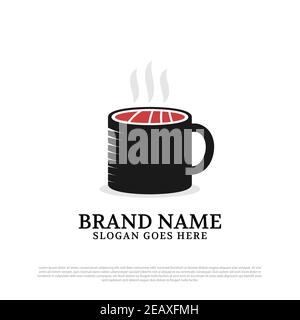 Japanese Sushi Seafood and coffee logo, food and drink restaurant logo design concepts Stock Vector