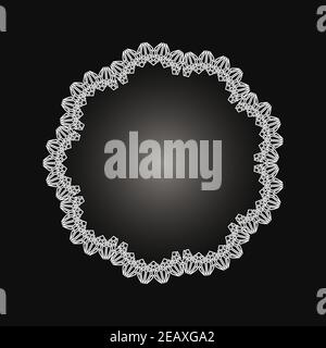 White frame with lace ornament in circle on black background. Art deco. Luxury round mandala, hand draw design. Ethnic motif. Abstract vector Stock Vector