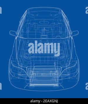 Electric Car With Chassis. Vector rendering of 3d Stock Vector