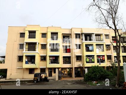 A ground level view of a completed apartment Stock Photo