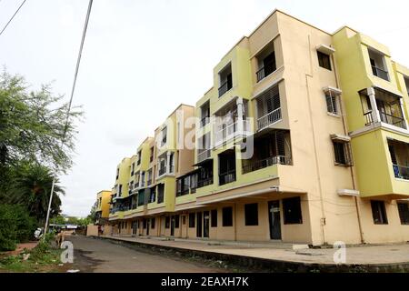 A ground level view of a completed apartment Stock Photo