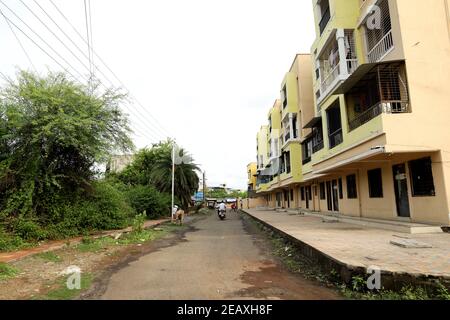 A ground level view of a completed apartment Stock Photo