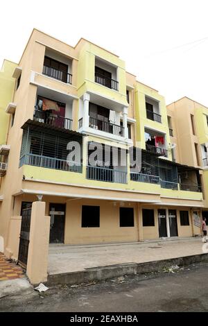 A ground level view of a completed apartment Stock Photo