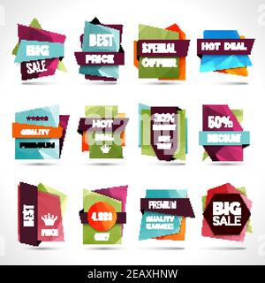 Origami sale hot price paper labels set isolated vector illustration Stock Vector